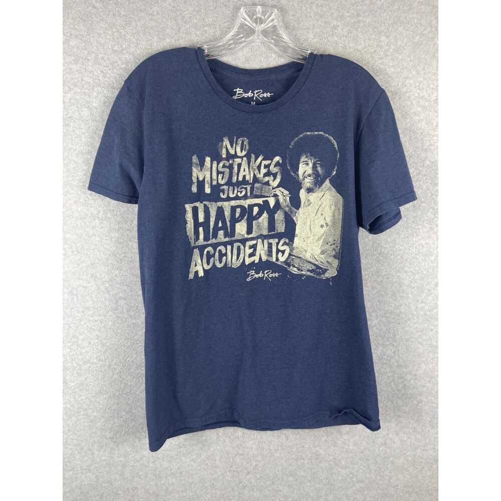 Bob Ross T Shirt Mens M Blue No Mistakes Happy Accidents Art Short Sleeve